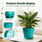 Plant Pots, Self Watering Planters with Drainage Holes and Trays, Flower Pots for Indoor Outdoor - 6 Pack(4/5/6/6.5/7/8 Inch) (Dark Green)