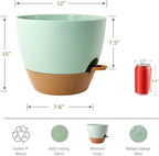 UOUZ 12 inch Large Self Watering Pots, Plastic Planters with 60oZ Removable Deep Reservoir and Multi Mesh Drainage Holes for Indoor Outdoor Garden Plants and Flowers, Green with Brown