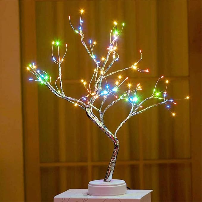 PXBNIUYA 20" 108 LED Tabletop Bonsai Tree Light, Sparkly Fairy Spirit Tree Lights, Battery/USB Operated, DIY Artificial Tree Lamp for Bedroom Desktop Christmas Indoor Decoration Lights (Colorful)