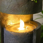35.9" Tall Modern Indoor/Outdoor Water Fountain with LED Lights and Pump, Freestanding Cascading Waterfall Feature for Garden, Patio, Porch, Yard & Deck Décor – Gray