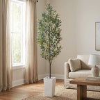 Aveyas 7ft Artificial Olive Tree for Home Decor, 7 Feet Large Faux Plant Fake Skinny Silk Trees with Pot for Indoor Outdoor House Living Room Office (7 ft Tall Including Raised Pot)