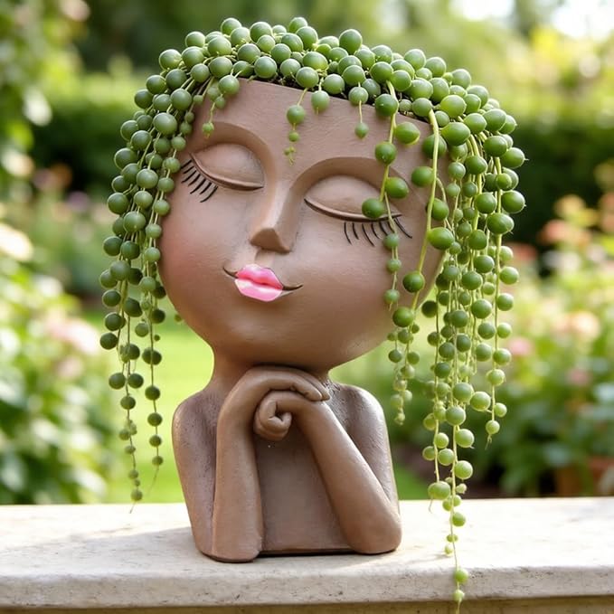 Face Planters Pots Head Planter, Air Plant Holder, Funny Plant Pots, Cute Small Succulent Flower Pot with Drainage for Indoor/Outdoor Plants, Home Garden Gift for Plant Lover, Unique Vase Art Decor 7"