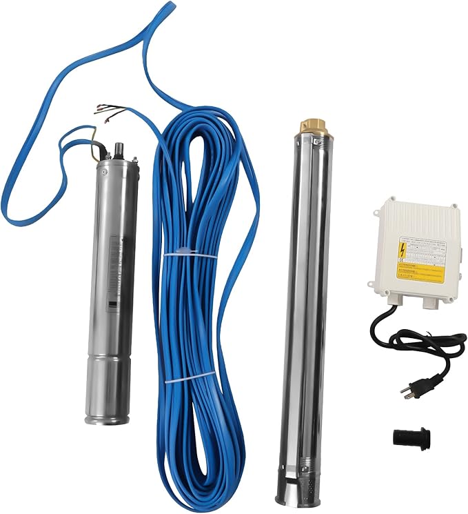 Submersible Pumps 3" OD Pipe 110V/60HZ 0.75KW 1HP Stainless Steel submersible well pump 1" Outlet Submersible Bore Pump submersible well pump with Control Box for Industrial and Home Use (0.75KW 1HP)