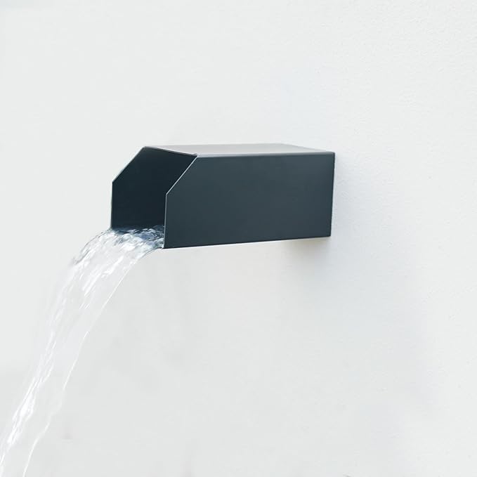 PONDO 4" Square Water Fountain Spout, 316 Stainless Steel Spillway Waterfall Accent Scupper with Integrated Spray Baffle for Landscape Decor, Ponds, Pools, Water Walls, Fountains (Matt Black)