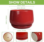 G EPGardening Ceramic Plant Pots - 9 Inch Flower pots for Indoor Outdoor Plant, Round Planter with Drainage and Saucer, Modern Home Decor, Gift for Women Men, Red