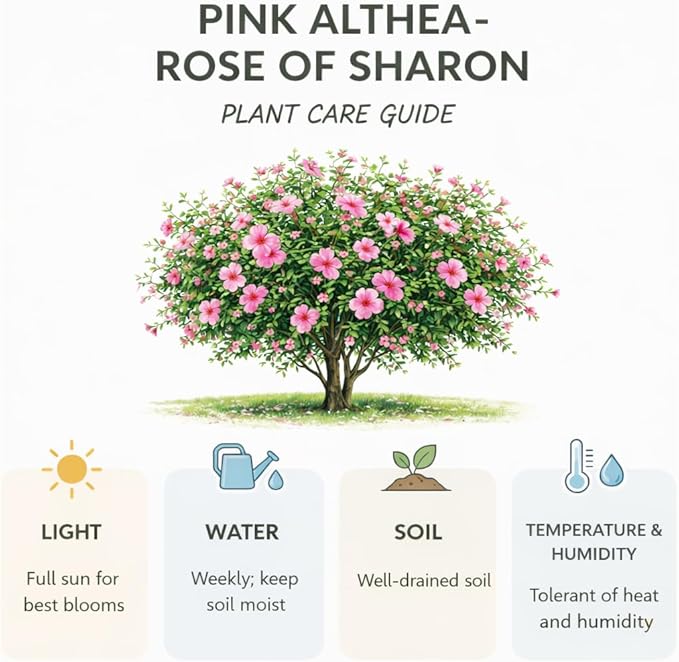 2 Rose of Sharon Tree Live Plant - Pink Althea, 1–2 Feet Tall Pink Hibiscus Syriacus, Flowering Shrubs for Outdoor Planting and Garden Beds, Dormant Plant