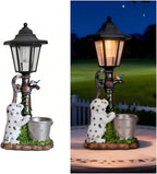 Solar Dalmatian Dog Garden Statue with Light-13 inches - Outdoor Waterproof decor with automatic lighting，perfect for Lawn,Patio, Yard-with Bucket & Bird Figurine for Dog Lovers, Mom, Grandma