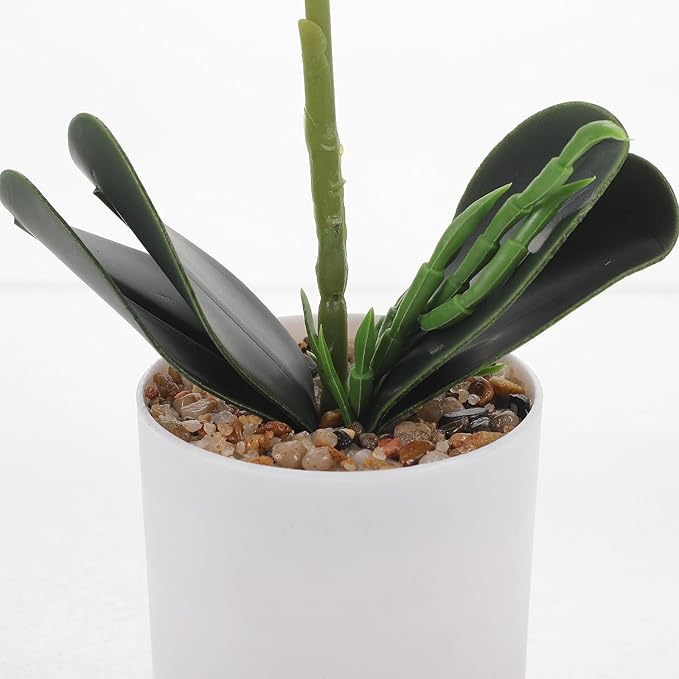 Artificial Phalaenopsis Bonsai Orchid Flower Pot, Lifelike Faux Potted Plant with 8 Purple Blooms, Realistic Indoor Home Décor Table Centerpiece for Living Room and Office