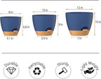 ZMTECH 10 Inch Plant Pots Set of 2 Planters for Indoor Plants Self Watering Pots Flower Pots with Drainage Holes and Saucer for Outdoor Plants(Blue with Brown)