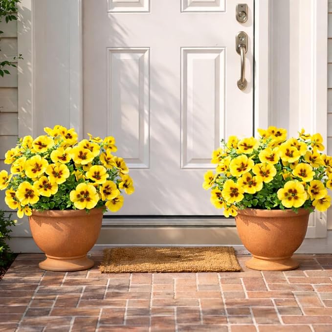 Artificial Flowers for Outdoors, 8 Bundles Faux Silk Spring Flowers for Outside for Planter Front Door Porch Yard Patio Window Box Home Decor (Colour 067-yellow)