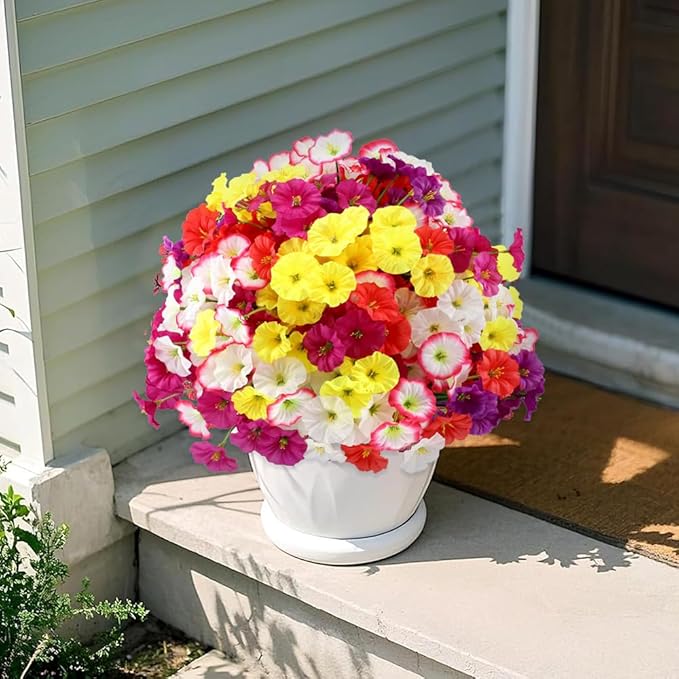 Artificial Flowers 30 Bundles Outdoor UV Resistant Fake Daisy Flowers Faux Plastic Plants Garden Porch Window Box Porch Farmhouse Hanging Decor(Mix Six Colors)