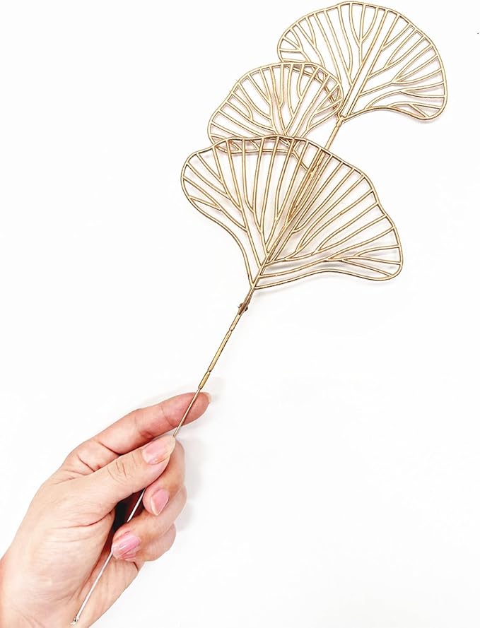 PASYOU Fake Golden Apricot Leaves Plants Artificial Gold Ginkgo Leaf Stems for Christmas Decor, Faux Plastic Sticks Picks Indoor Outdoor Home Wedding Party Event Xmas Ornaments DIY Decoration 12 Pcs