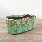 Rectangular Ceramic Orchid Plant Pot French Country Planter Succulent Container Windowsill Planter Decoration (10 Inch Length, Rectangle) (Green)