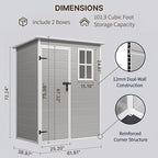 Gizoon 5x3 FT Resin Outdoor Storage Shed, Weather-Resistant Plastic Garden Tool Shed with Floor and Lockable Door for Backyard, Patio, Lawn, Grey