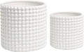 MyGift 6 Inch Ceramic Round Planter Pot, Set of 2 Vintage-Style White Ceramic Flower Pots, Indoor Hobnail Textured Cylindrical Succulent Plant Containers