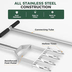 Suntee Lawn Aerator Tool, All Stainless Steel Manual Core Aerator Lawn Tool with 4 Hollow Tines, Adjustable Height Semi-Assembled Heavy Duty Steel Grass Aeration for Lawn Care, Silver