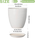 10 Inch Ceramic Planter Pot - Large Plant Pot with Drainage Hole and Saucer, Modern Round Flower Pots for Indoor Outdoor Plants, Garden Planter, White
