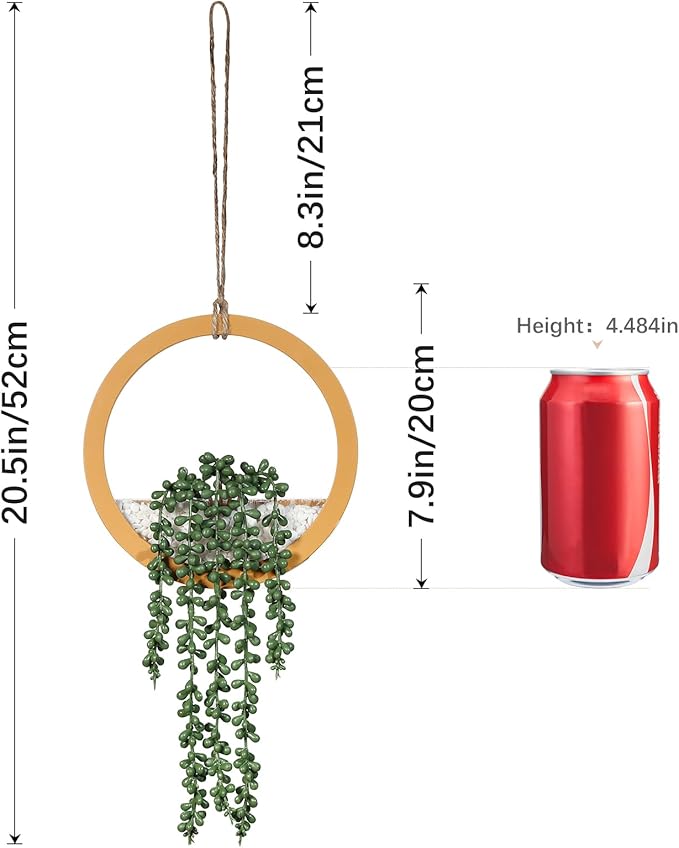 Boho Wall Decor, 2Pcs Fake Hanging Plants Artificial Succulents, Indoor Hanging Planter Greenery Decor, Perfect for Bathroom Living Room Bedroom Office Washroom, Faux Succulent Wall Floating Plants