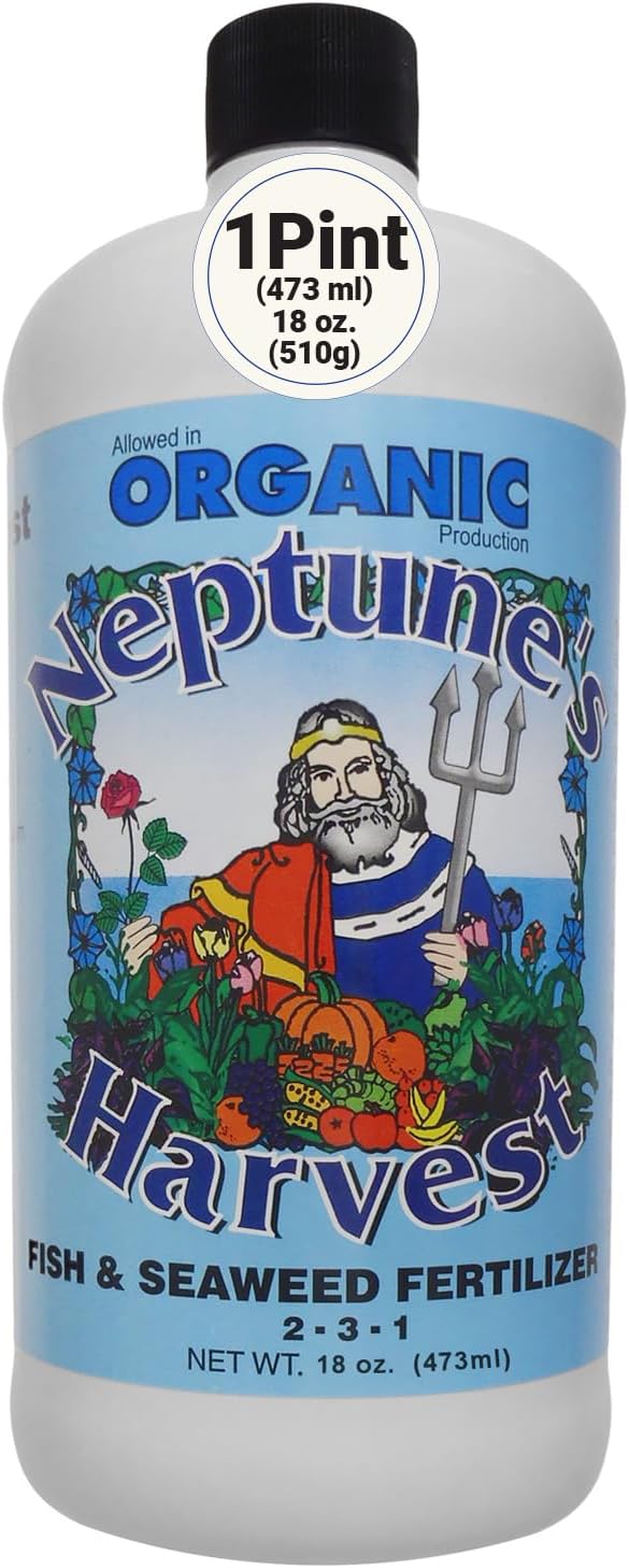 Neptune's Harvest Fish & Seaweed Liquid Fertilizer (2-3-1) - 18oz Pint - Plant Food for Garden - Indoor & Outdoor Organic Plant Fertilizer for Vegetables, Flowers, Fruit, Trees & Lawns
