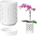 Orchid Pots with Holes,4 Inch Ceramic Orchid Pot for Repotting, Plant Pot for Repotting Orchids and Other Flowers - Indoor/Outdoor White