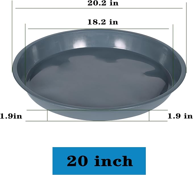 VUWEZ 6 Pack of 20 inch Plant Saucer (18 Inch Base), Plant Tray 20 Inch Round, Plant Saucers for Indoors, Plant Trays for Pots, Flower Pot Saucers, Pot Saucers for Planter 16-21" (20", Gray)