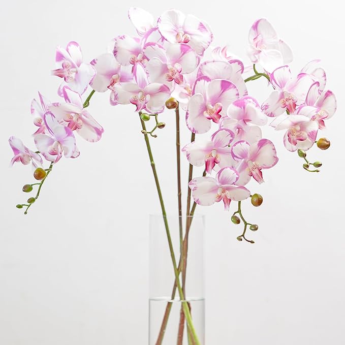DUYONE 35 Inch Artificial Butterfly Orchid Flowers 4 Pcs softTouch Orchid Fake Phalaenopsis Flowers Stem Plants for Wedding Home Decoration (Light Purple 4pcs)