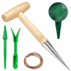 SPEEDWOX Dibbler Gardening Tool Wood Handle Garden Hole Punch Dibbler Tool for Planting Seeds,Self Watering Stakes Bulb Planter Tool Flower Bulb Planting Tools Hole Digger for Gardening
