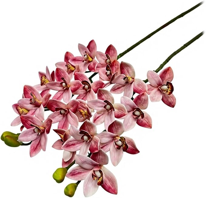 4pcs Artificial Cymbidium Orchid Flower Plant 3D Print Vanda 10 Heads Latex Phalaenopsis Flower (Medium Pink)