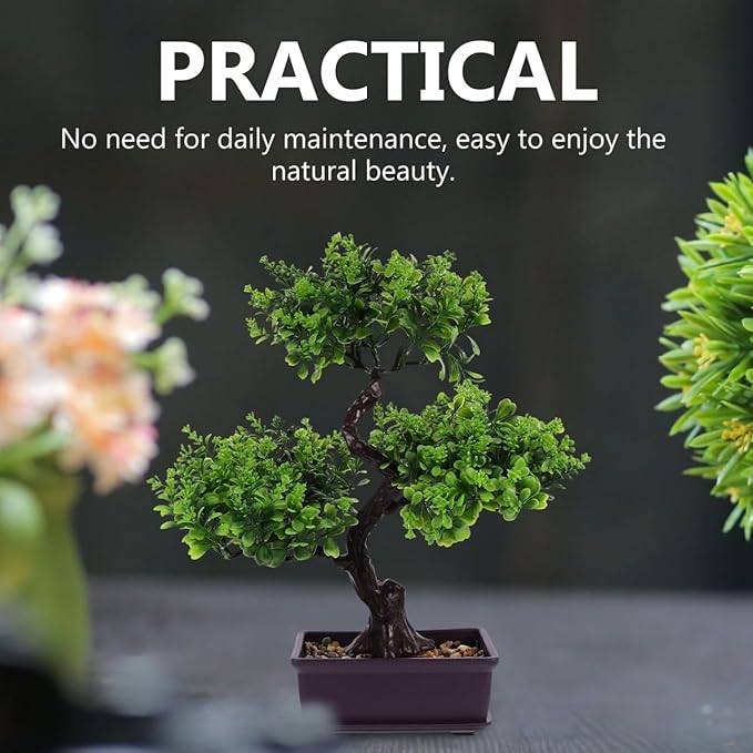 Cabilock Artificial Bonsai Tree, Fake Potted Bonsai Plants Decoration, Desktop Realistic Welcoming Pine Ornament for Home Office Entryway Chests Decor, Red (Green)