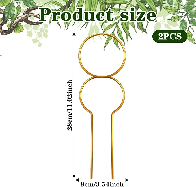 Nogeqi 2 Pcs Plant Support for Climbing, Metal Plant Trellis Indoor, 12 Inch Small Plant Stakes for Indoor Plants, Trellis for Climbing Plants Garden Potted (Gold)