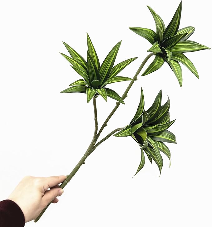 Fake Dracaena Reflexa Plant, Artificial Greenery Branches 18.5" Realistic Shrubs Plastic Stems Faux Leaf Plants for Indoor Outdoor Potted Wedding Party Office Planter Filler DIY Decoration Green 2 Pcs