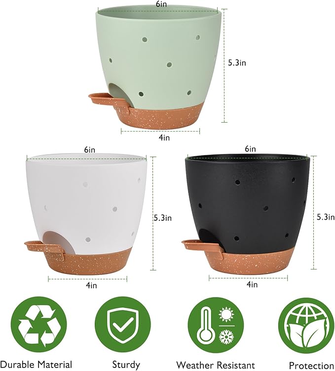Vanslogreen 6 Inch Orchid Pots with Holes, 3 Pack Self Watering Planters for Orchids Plastic Orchid Pot Plant Flower Pots for Orchids Indoor Outdoor (Multicolor)