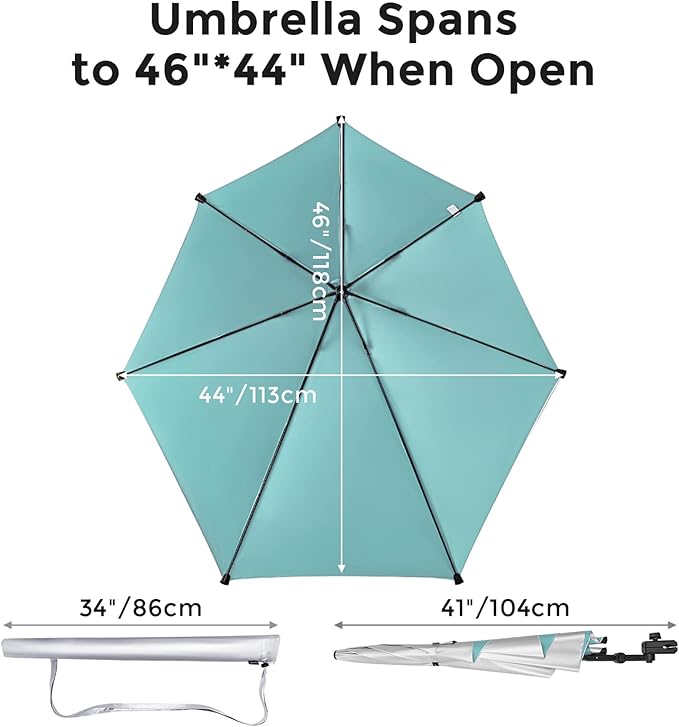 G4Free UPF 50+ Adjustable Beach Umbrella XL with Universal Clamp for Chair Stroller Wheelchair Golf Cart Bleacher Patio