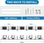 IMILLET Broom Holder Wall Mounted, Stainless Steel Broom Mop Holder Self Adhesive Heavy Duty Hooks Storage Organizer for Home Laundry Room Garden Garage Closet Kitchen 1 Pack（5 Racks with 4 Hooks）
