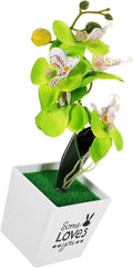 Artificial Moth Orchid Potted Plant Green Plastic Desktop Faux Flower Simulation Home Décor Tabletop Artificial Potted Flower for Living Room Office