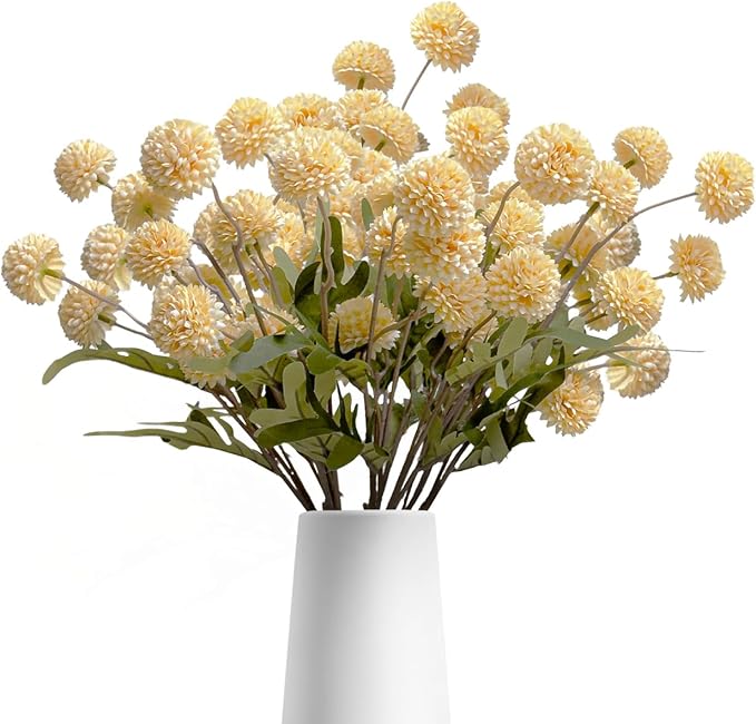 Fake Flowers, 10 Bundles Artificial Fake Flowers Ideal for House Decor, Centerpiece Table Decorations & Bookshelf Styling | Flores Artificiales para Decoración Moderna, Yellow