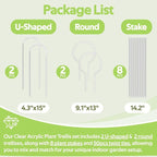 12 Pack Clear Acrylic Plant Trellis for Potted Plants Indoor Outdoor - Thickened U-Shaped & Round Small Trellis for Climbing Plants - Plant Support Stakes for Houseplant Flower Hoya Pothos Vine Ivy