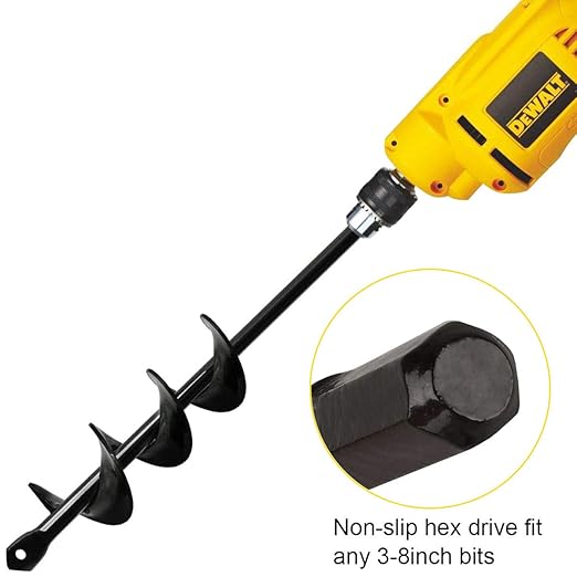 Linkhood Auger Drill Bit, Garden Plant Flower Bulb Auger Rapid Planter Bulb & Bedding Plant Auger for 3/8" Hex Drive Drill Earth Auger Drill Fence Post Umbrella Hole Digger(1.8x15 in/4.6 x37 cm)