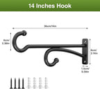 pickpiff 14-Inch Plant Hooks for Hanging Baskets: Plant Hangers Outdoor Indoor, Planters Wall Brackets for Hanging Plants, Bird Feeders, Wind Chimes, Bird Houses, Flower, Metal, Black