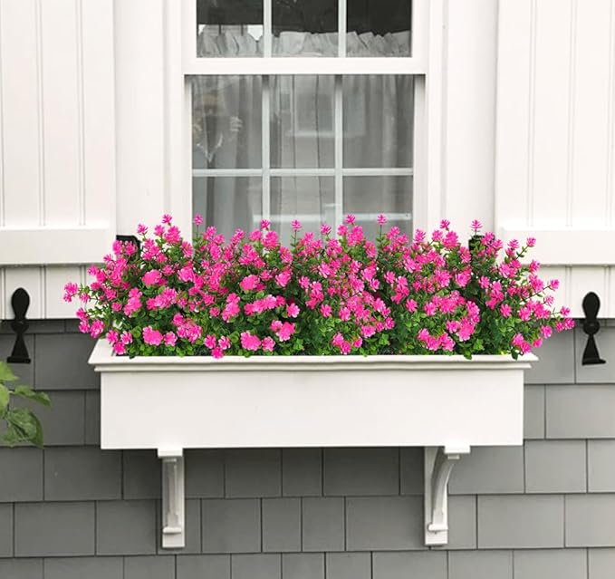 RECUTMS Faux Flowers Artificial Plants & Flowers Boxwood Springs Artificial Outdoor Flowers UV Resistant Boxwood Greenery Artificial Uv Resistant Outdoor Plants Fake Greenery Stems(Pink)