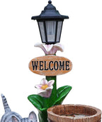 Animal Outdoor Statue Planter Solar Light Welcome Garden Sculpture Resin Flower Pot Decorative Porch Patio Yard Lawn Entryway Figurine with LED Lamp Rustic Plant Holder Ornament Courtyard (F)