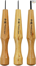 Wazakura 3PCS Bonsai Chisel Kit with Round Gouge, Single Bevel Skewed and V-Parting Tool, Hand Carving Tool Set for Jin Shari Making, Woodworking Knife Pack - Mini Size