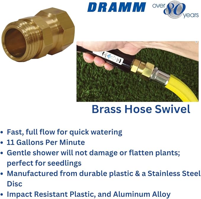Dramm Brass Hose Swivel – Live Swivel Connector Prevents Hose Kinks – Made in USA