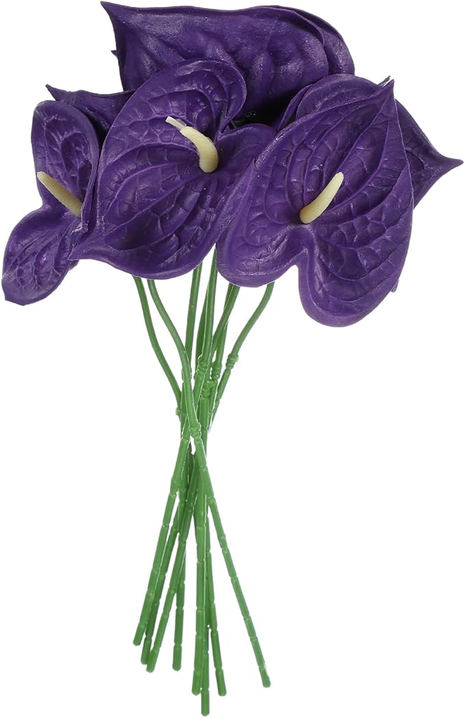 uxcell 8Pcs 11inch Artificial Anthurium Lily Flowers, Permanent Flower Bouquet for Home Arrangements Wedding Festival Decoration Crafts Store Decor Accessories, Purple
