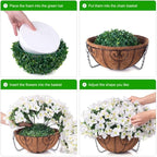 Artificial Hanging Flowers Faux Plants Basket for Outdoors Spring Summer Decor, Fake Silk Bougainvillea in Planter Outdoor Look Real UV Resistant Faux Flower for Outside Porch Patio Garden Home, White