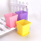 WARMBUY Colorful Plastic Flower Pots with Saucers for Small Plants, Set of 12