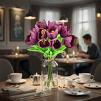 Mandy's Grape Purple Partially Open Artificial Tulips Flowers Centerpiece, 13.5" Lifelike PU Fake Floral Stems 12pcs for Kitchen Island & Dining Table, Spring Decor for Easter