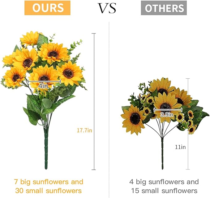 AmyHomie Artificial Sunflowers for Outdoors - 2 Bunches Fake Sunflower Bouquets with 14 Large Blooms, UV Resistant Silk Flowers for Home Wedding Fall Decor, Garden Party Centerpieces, 17.7 Inches