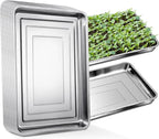 RooTrimmer 10 Pack Large Stainless Steel Seedling Trays, Heavy Duty Metal Water Catch Trays for Nursery Pots Transplant, Seed Germination & Propagation Flats (17.5 inch×13.56 inch, 1.18" Height)