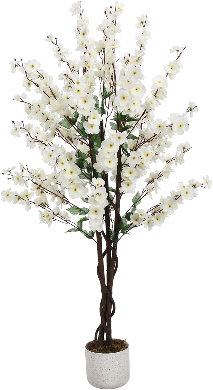 Garvee 4FT Artificial Wintersweet Tree in Pot, Fake Potted Flower Trees with Lifelike Plum Blossom, Decorative Evergreen Flowers Plants Indoor, for Home Living Room Outdoor Office Decor